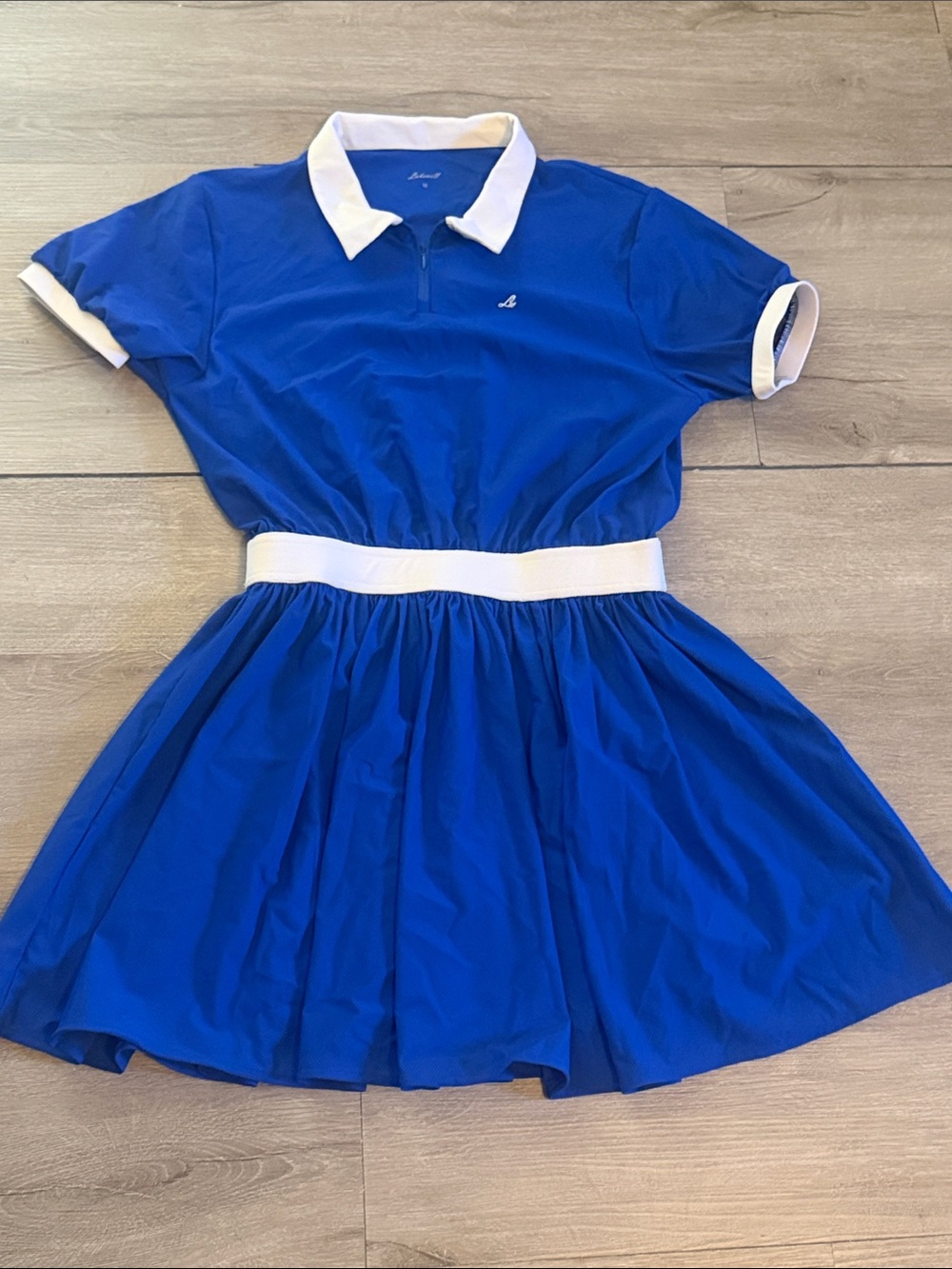 Blue Polo Dress with White Collar and Waistband